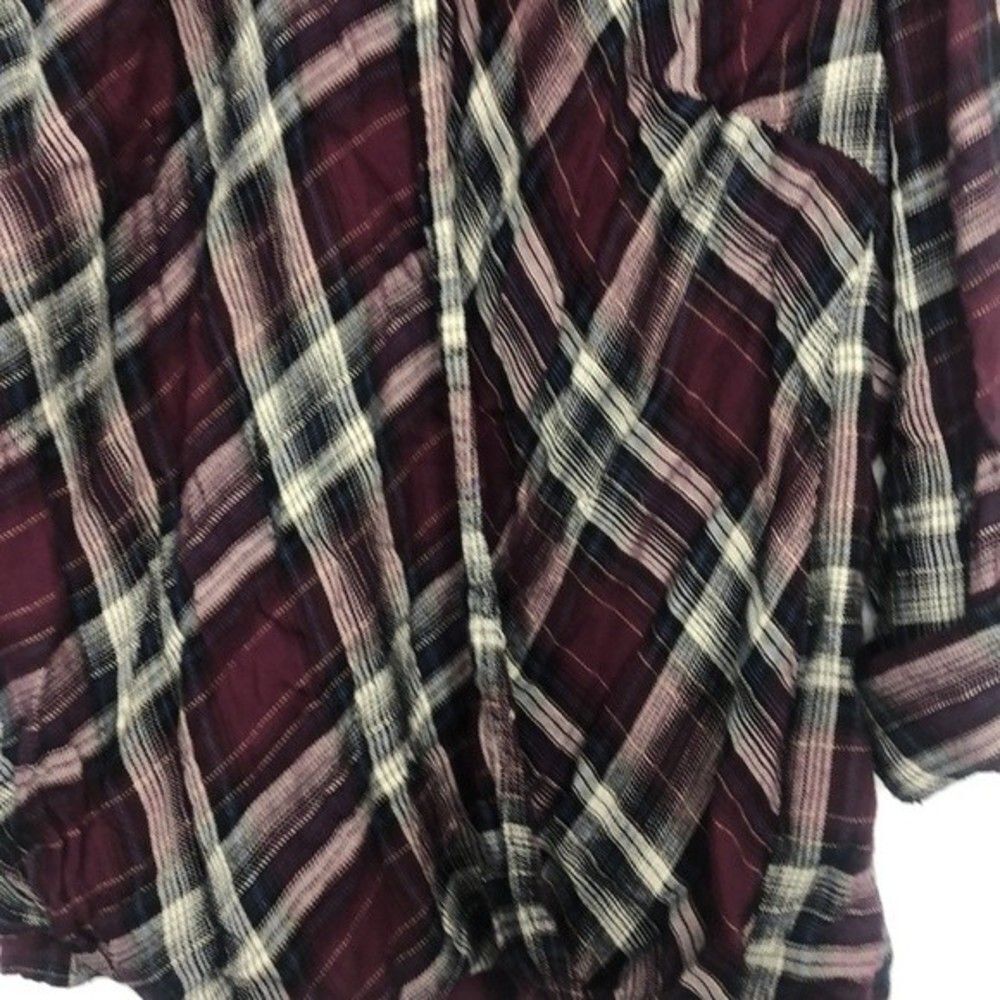Westport Wrap Front Plaid Rolled Sleeve Top Like New 1X Maroon Black White RM-C - Picture 3 of 5